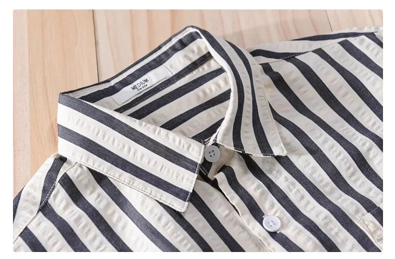 Men's Stripe Shirt Long Sleeve Oversized 100% Cotton Thin Slim Fit Formal Plain Shirt Tops New Button-Down Collar Casual Shirt