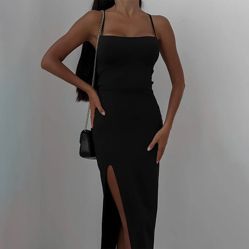 Summer Fashion Dress Women New Sleeveless Backless Bandage Bodycon Sexy Split Dresses Casual Streetwear Club Party Elegant Dress
