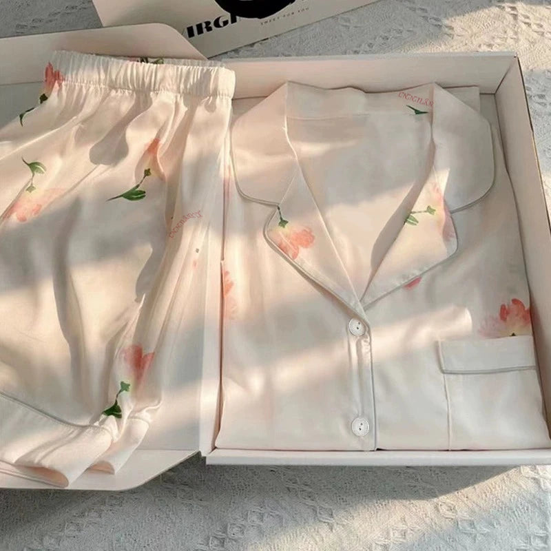 Ins Style Elegant Colorful Butterflies Women's Pajamas Trendy Fashion Design Summer Short Housewear 2024 New Y2k Ladies Homewear