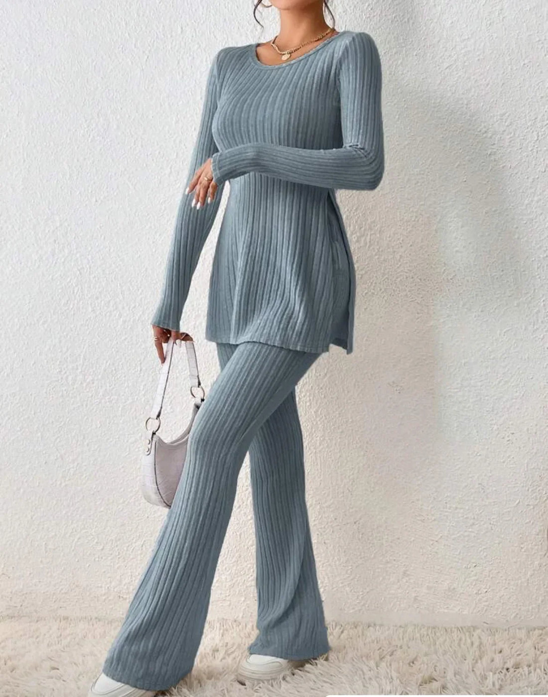 Autumn Winter Fashion Knit Suit 2024 Casual Loose Pullover+Elastic Long Pants Print Knitted Solid Two Pieces Sets Women Clothing