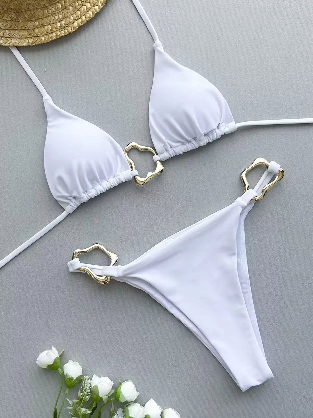 New Sexy Bikini Solid Color Lace-up Split Two-piece Swimsuit for Women