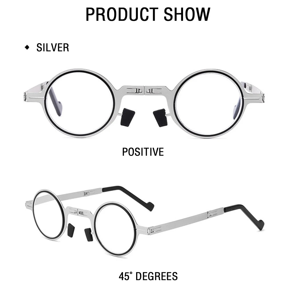 Portable Folding Reading Glasses Men Metal Round Square Anti Blue Light Eyewear Presbyopia Eyeglasses Frame Diopter +1.0 to +4.0