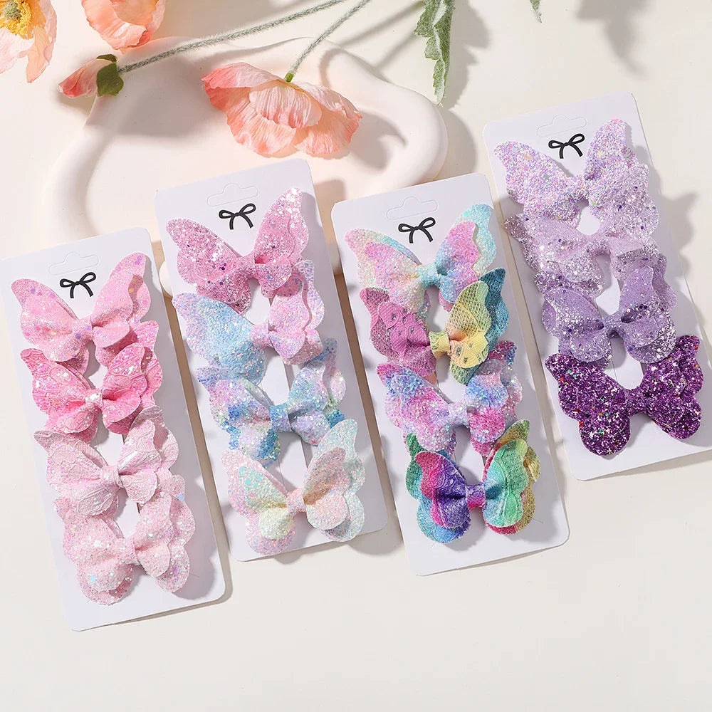 2/4/5Pcs Women Girl Glitter Butterfly Hair Clip for Children Sequins Bow Hairpins Cute Headwear Trendy Hairgrip Hair Accessories