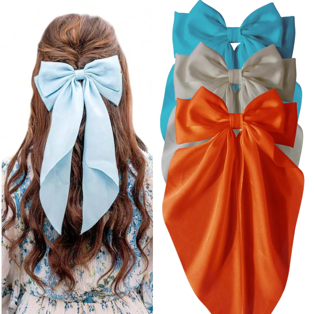 2/3/4/6/12pcs/set Silky Satin Oversized Bowknot Ribbon Hair Clip For Women Barrettes Metal Clips Aesthetic Hair Accessories