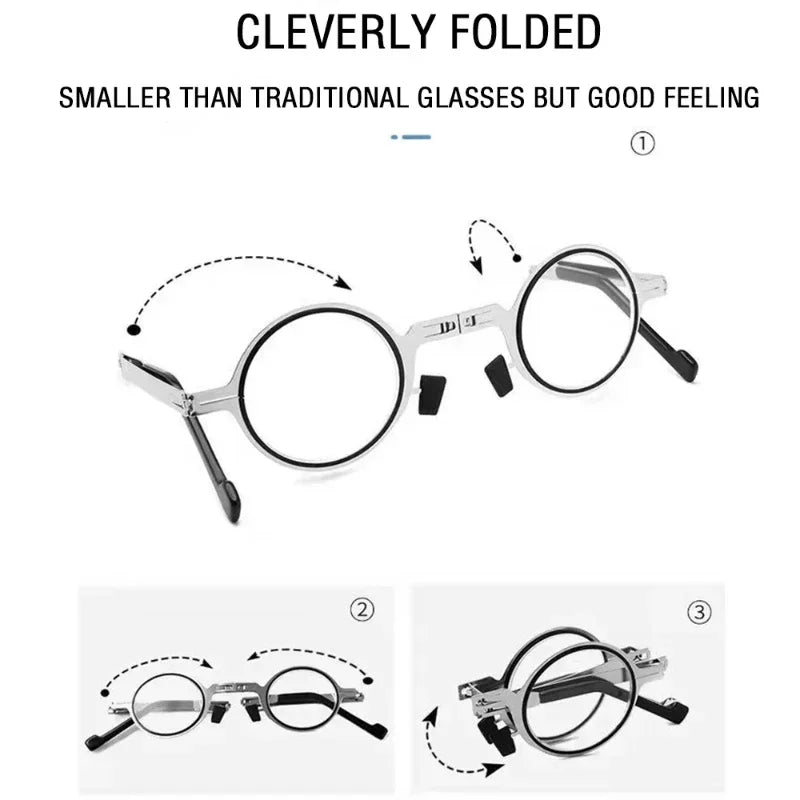 Metal Folding Reading Glasses with Case Men Women Portable Presbyopia Eyewear Round Square Blue Light Blocking Computer Glasses