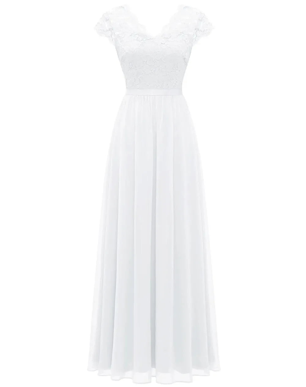 Lace Edge Splicing Chiffon Double V-neck Long Formal Evening Dress
