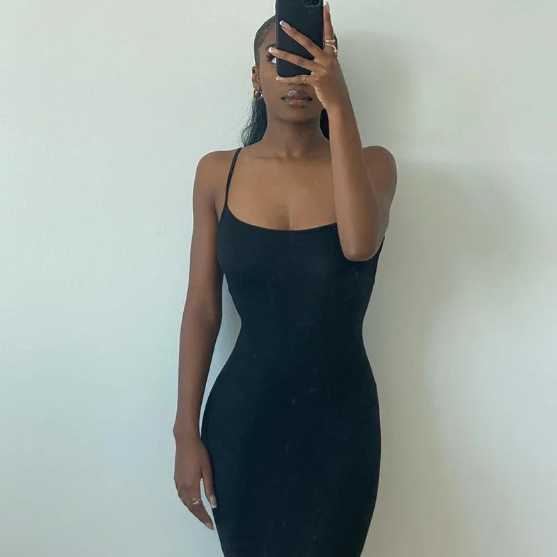 Y2K Backless Sexy Maxi Dress for Women 2025 Spring Slip Sleeveless Slim Party Concise Платье Female Bodycon Black Dress Vestidos