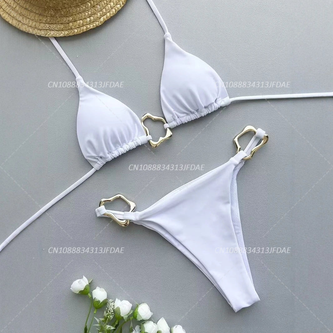 New Sexy Bikini Solid Color Lace-up Split Two-piece Swimsuit for Women