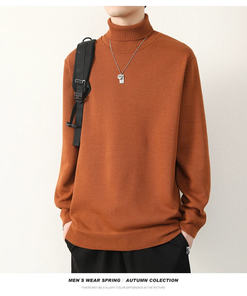 Mens Winter Sweater Thick Warm Knitwear Man Classic Solid Bottom Shirts Men's Pullover White Beige Korean Fleeced Clothes