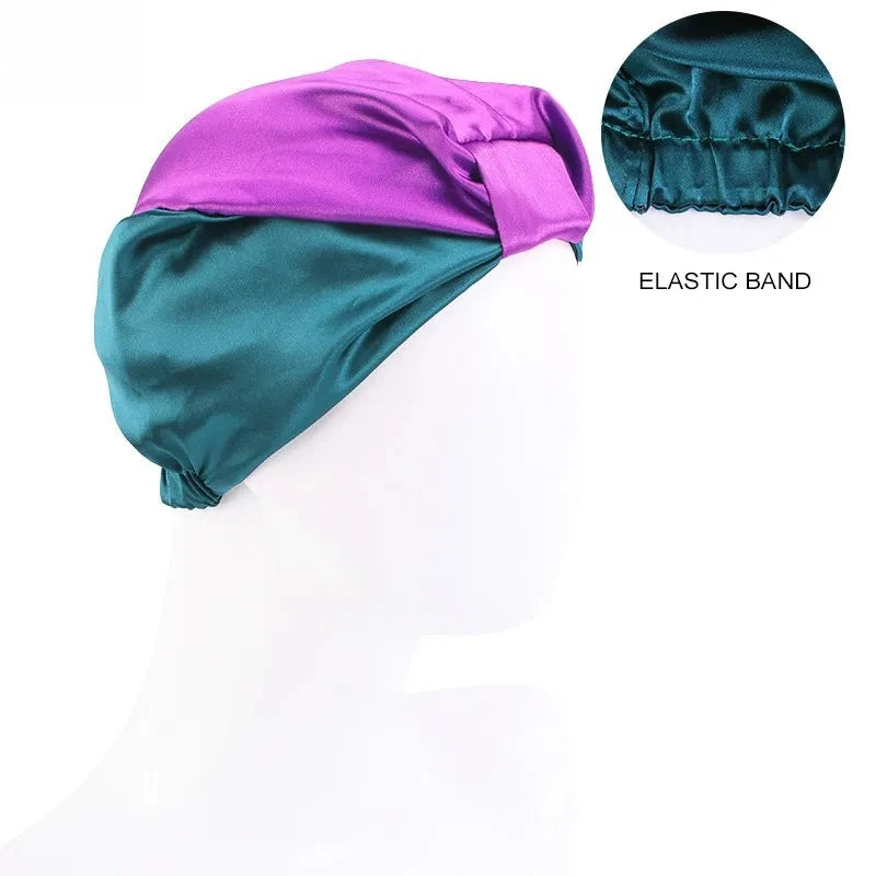 Double Layer Satin Sleep Bonnet for Women Adjustable Hair Protector for Curly/Natural Hair Chemo Cap Nursing Night Cap Wide Band