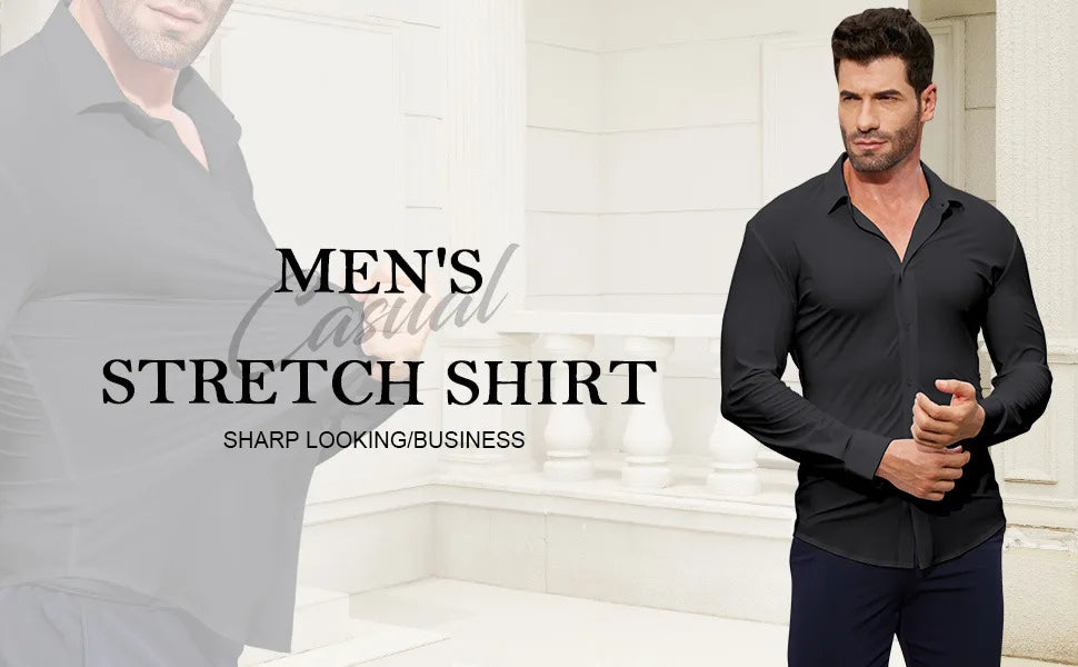 100 KG Non-Iron Four-way stretch Men's Long Sleeve Shirt Silky Foreign Trade Cross-Border Amazon Euro Men's TopS Shirts