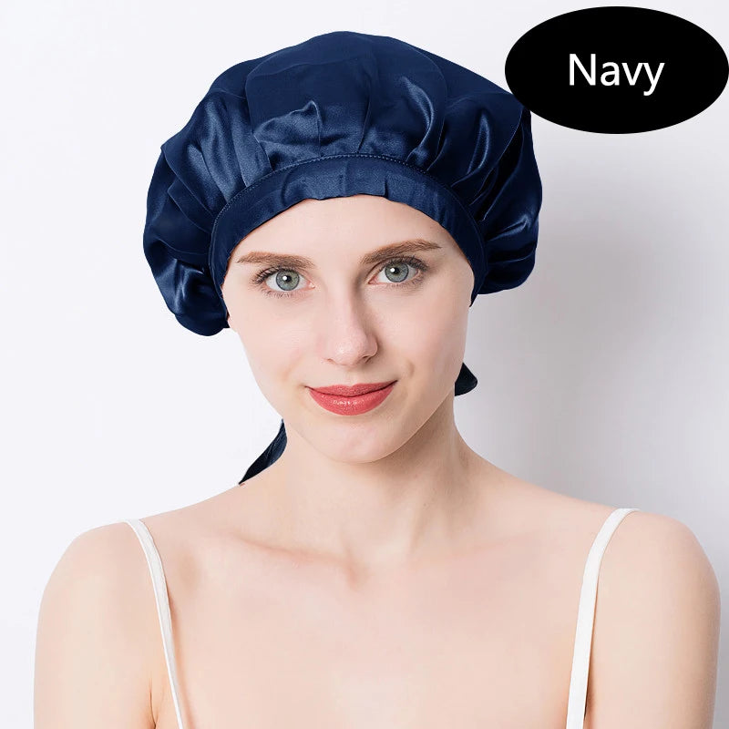 Women's Adjustable Lace-up  Mulberry Silk Sleep Hair Hat Care  Headwrap Hat Satin Sleeping Bonnet Night Cap