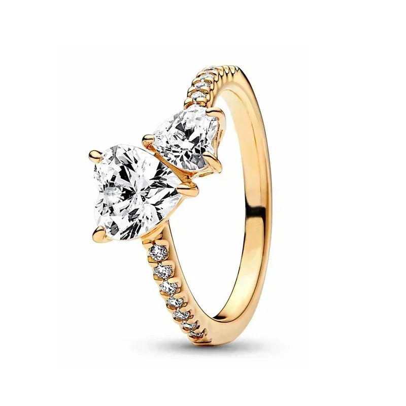 New 925 Sterling Silver Shiny Classic Gold Color Crown Bow Heart-shaped Rings Exquisite Luxury Charm Women's Jewelry Party Gifts