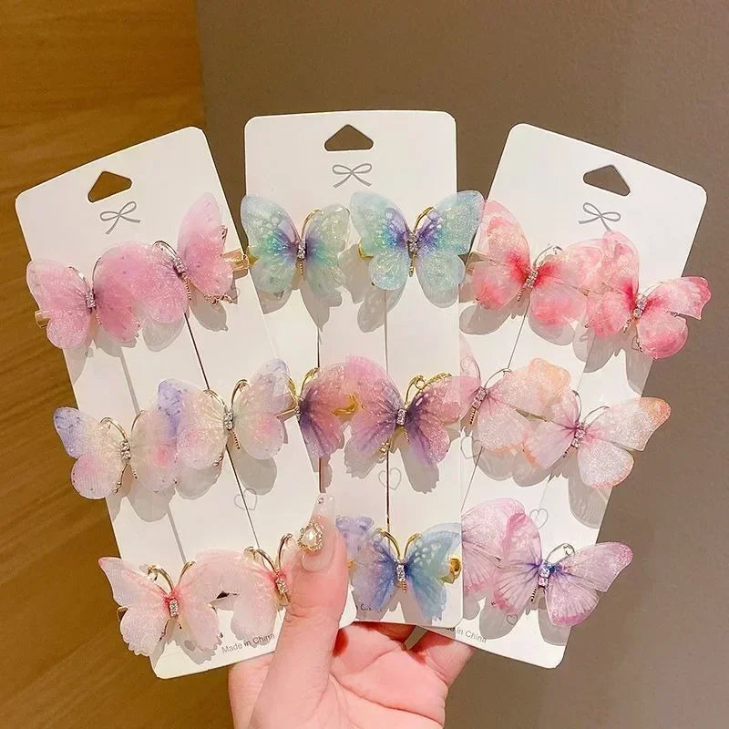 2/6Pcs Colorful Butterfly Hairpins Girl Hair Clips Barrettes Women Sweet Hair Ornament Rainbow Headwear Fashion Hair Accessories