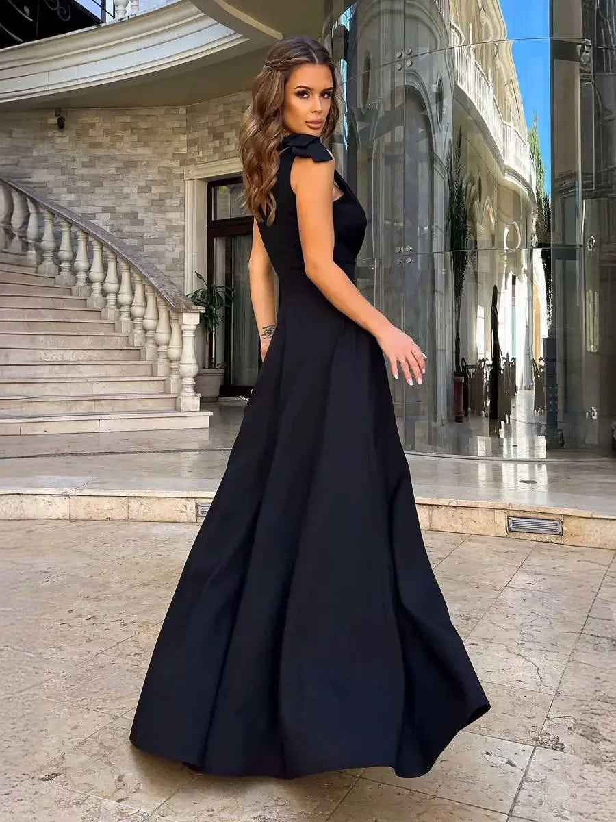 Summer New Women's V-neck Sleeveless Waist Wrap Slim Split Dress Dress Long Dress