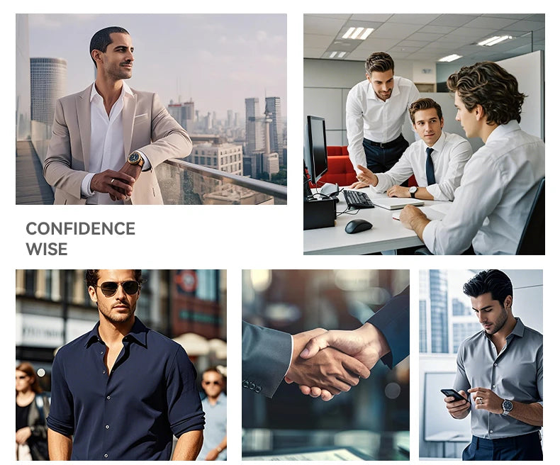 Hot New Mens Formal Shirts Long Sleeve Solid Color Anti-Wrinkle Stretch Fashion Business Free Slim Fit Office Social White Shirt