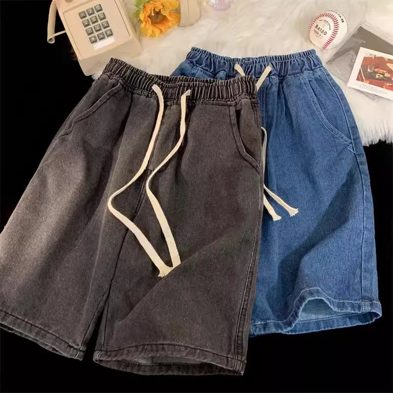 2025 New Baggy Jeans Shorts for Men Casual Loose Fit Wide Leg Denim Y2K Vintage Hip Hop Skateboard Long Male Streetwear
