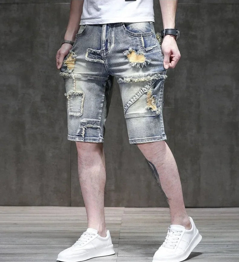 Long Male Denim Shorts with Pockets Skinny Half Men's Short Jeans Pants Bermuda Slim Ripped Sale Popular Streetwear Luxury Xxxl