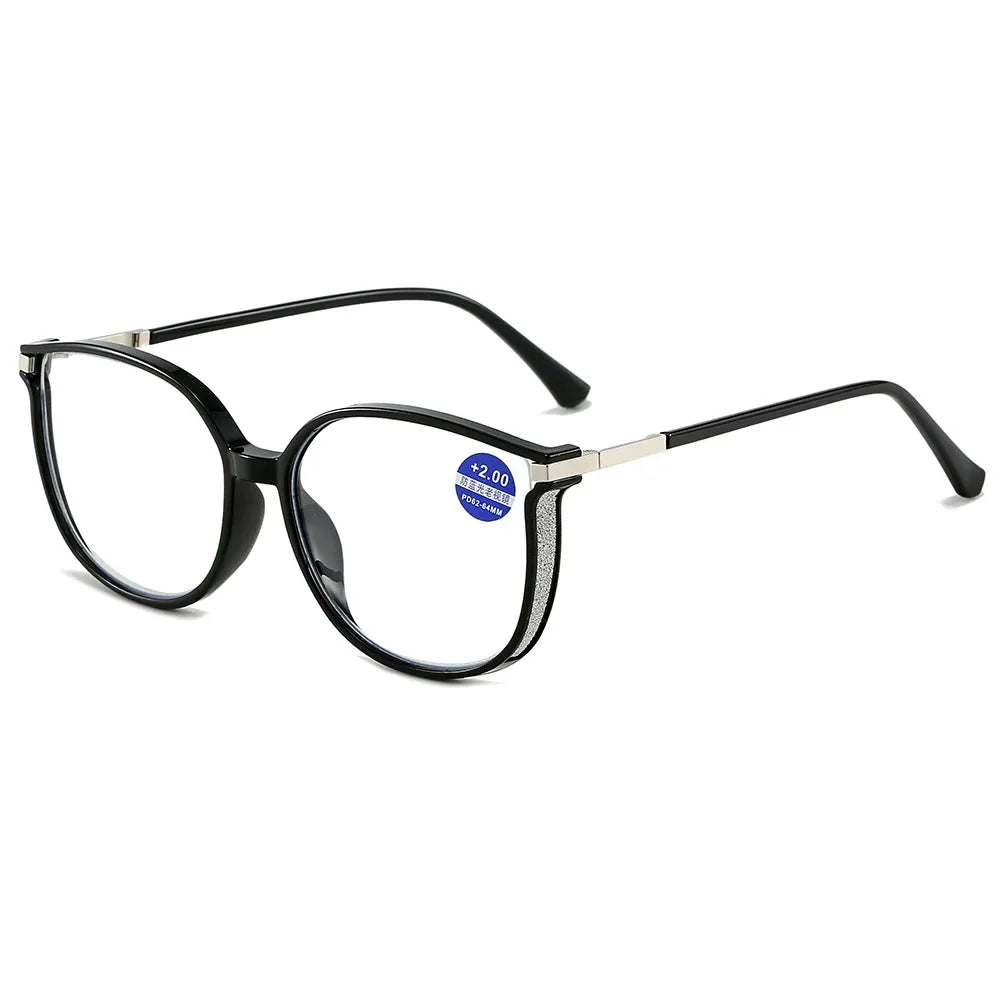KLASSNUM Women Trendy Large Reading Glasses With Glitter Frame  Magnifing Transparent Glasses Plus Eyewear +1.0+1.5+2.0+2.5+3.0