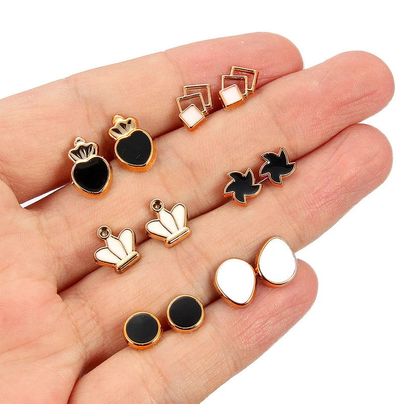 36Pairs Mixed Styles White Black Enamel Geometric Animal Plastic Stud Earrings Set For Women Girls Jewelry Gifts