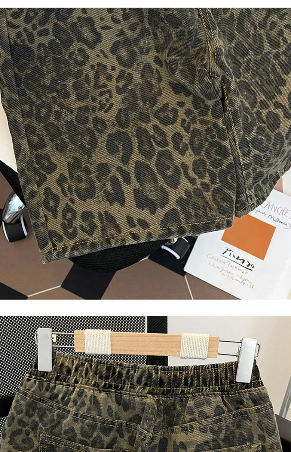 American Retro Leopard Print Denim Shorts Men's High Street Niche Loose Design Five-point Mid-pants