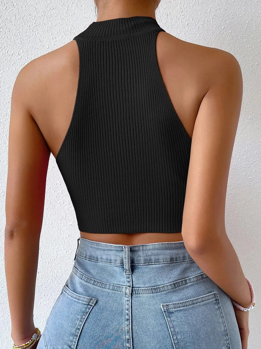 2025 Summer Fashion Women Basics Casual Knit Sleeveless Corset Halter Crossfit Crop Top Y2k Clothes Femme Stretch Sweater Tank