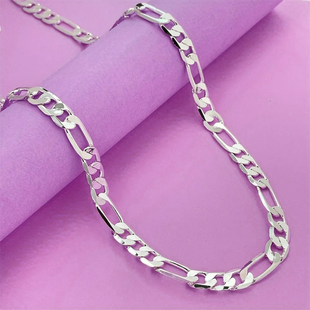 Wholesale 45-60CM Men Women 6MM Flat Chain 925 Sterling Silver Necklace Fashion Jewelry Noble Solid Wedding Gift