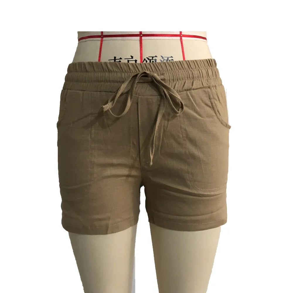 2023 S-5XL Fashion Women Summer Casual Solid Color Elastic Waist Lace Up Split Shorts Casual Short Pants