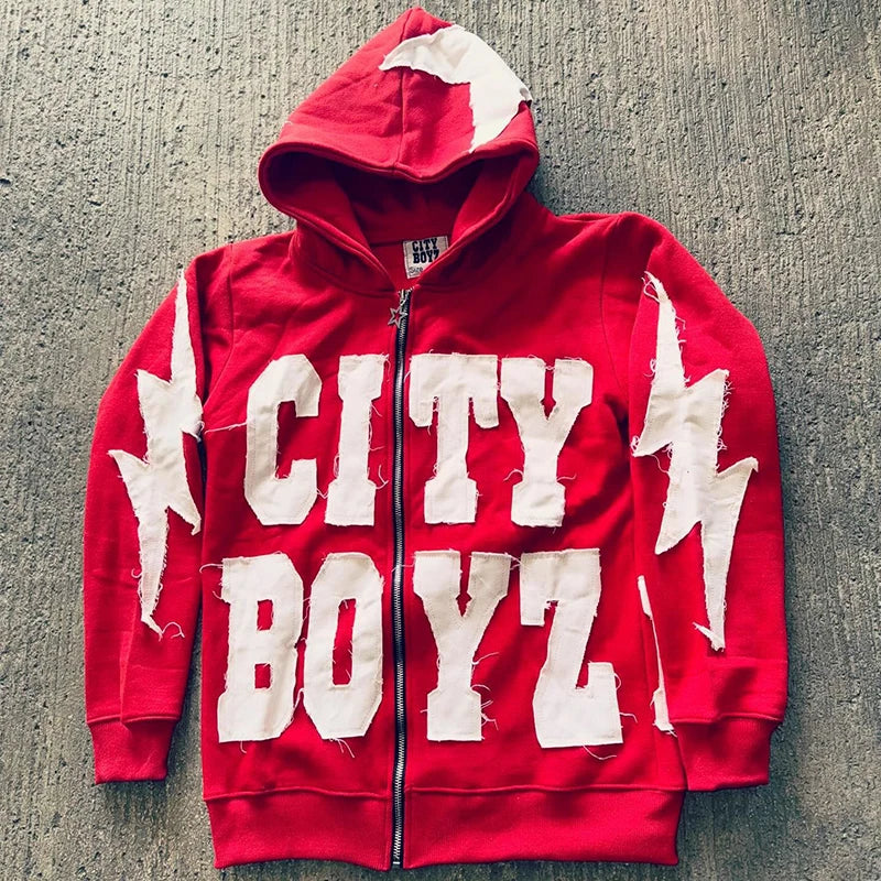Mens Clothing Streetwear Patchwork Graphic Letter Hoodies Y2k Top Oversized zip up hoodies Harajuku Sweatshirt Goth ropa hombre