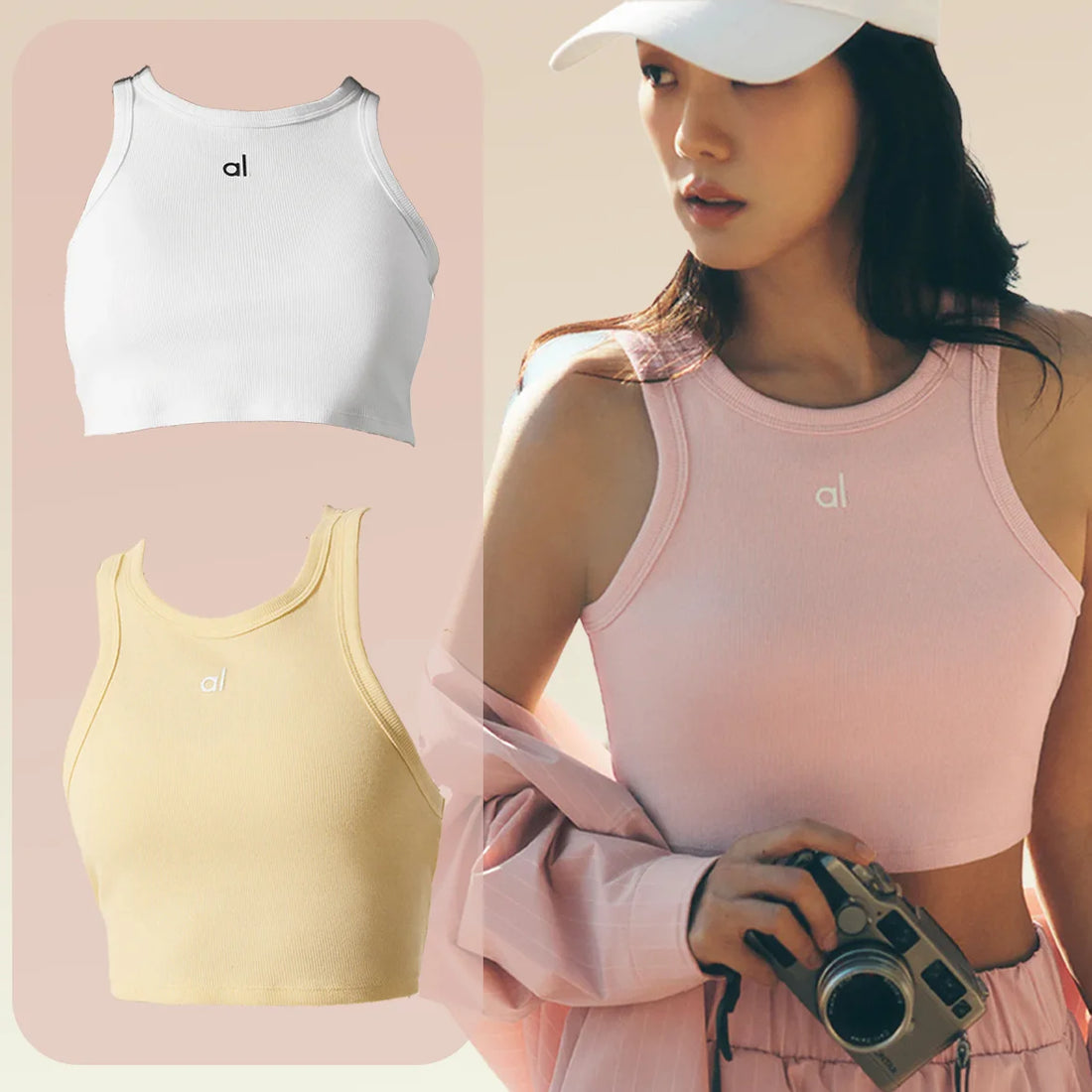 AL Yoga Tank halter Top Women Aspire Knitted Vest Sleeveless Seamless Short Workout Sports Gym Y2K Top Fitness Running Slim Vest