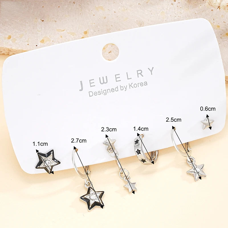 6pcs Set Earring Silver Color Star Dangle Earrings Vintage Metal Geometric Drop Earring for Women Fashion Trendy Y2K Jewelry