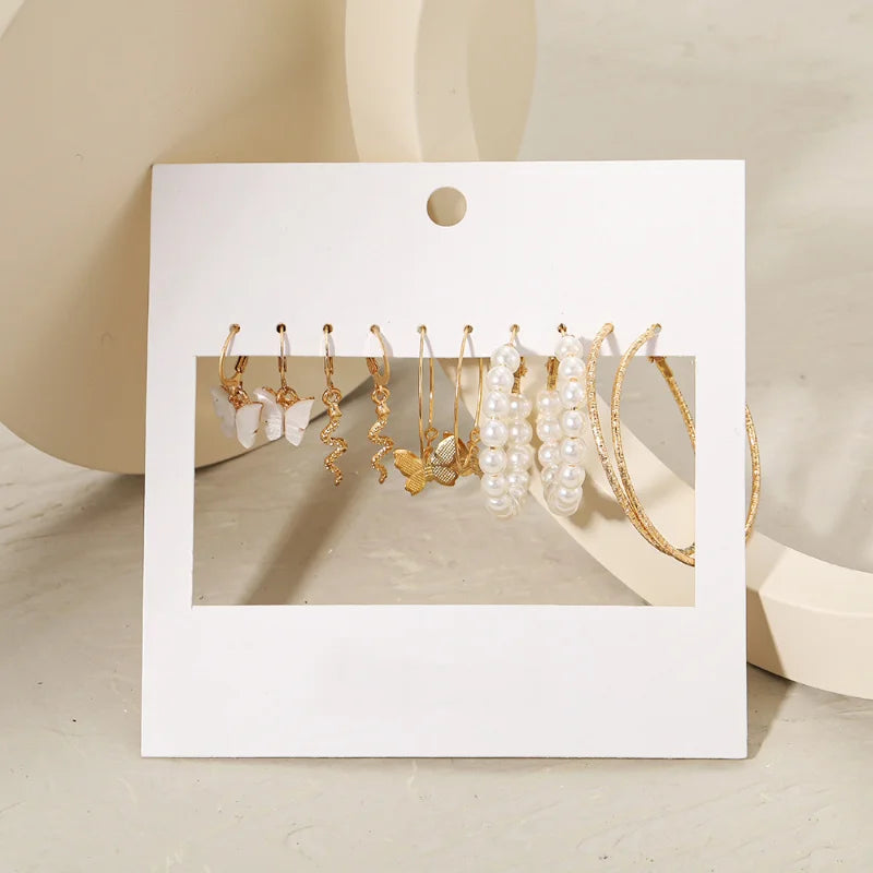 Trendy Silver Color Butterfly Hoop Earrings Set for Women Girls Geometric Irregular Metal Resin Acrylic Earrings Jewelry