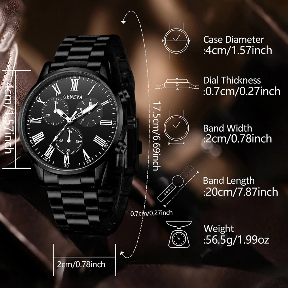 2PCS Men's Watch Set Business Trend Fashion Quartz Watch Set Suitable for Daily Clothing Matching Perfect Gift