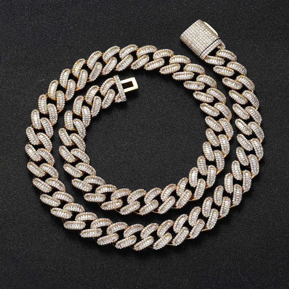 15mm Zircon Cuban Link Chain Iced Out In hand-set Simulated Diamond Stones Bling Miami CZ Necklace Gift for Her/Him