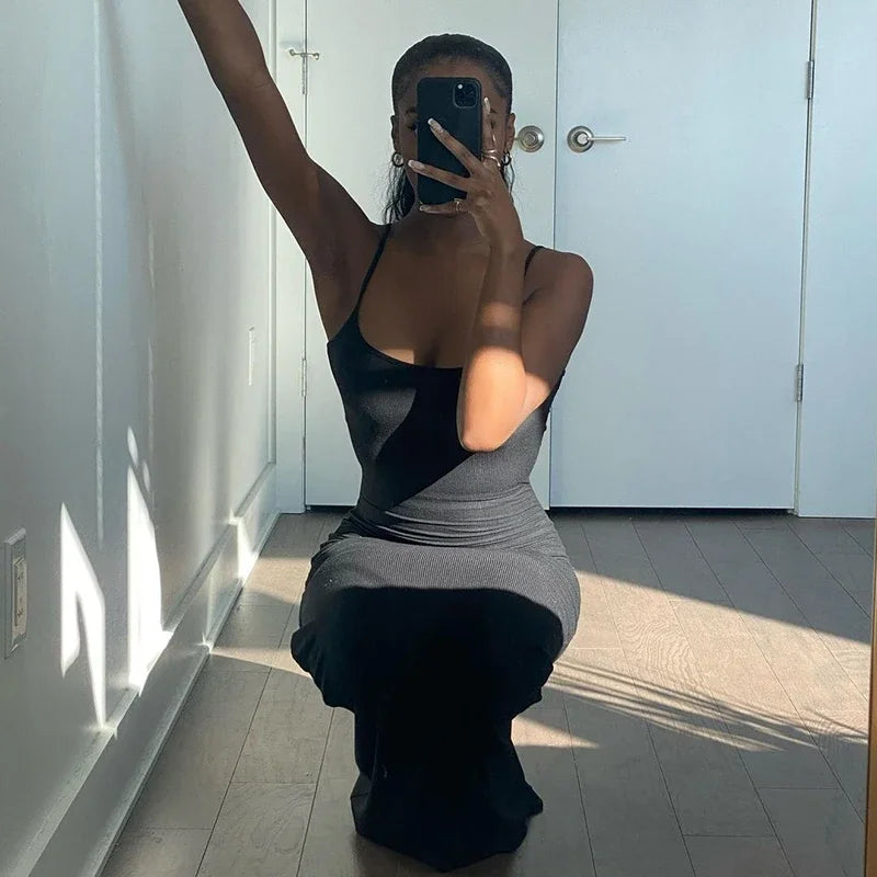 Y2K Backless Sexy Maxi Dress for Women 2025 Spring Slip Sleeveless Slim Party Concise Платье Female Bodycon Black Dress Vestidos
