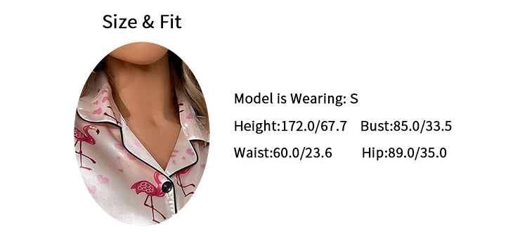 Women's Pajama Pj Set Heart Print Satin Pyjama Casual Short Sleeve Lapel Collar Tops & Pants Sleepwear & Loungewear for Adults