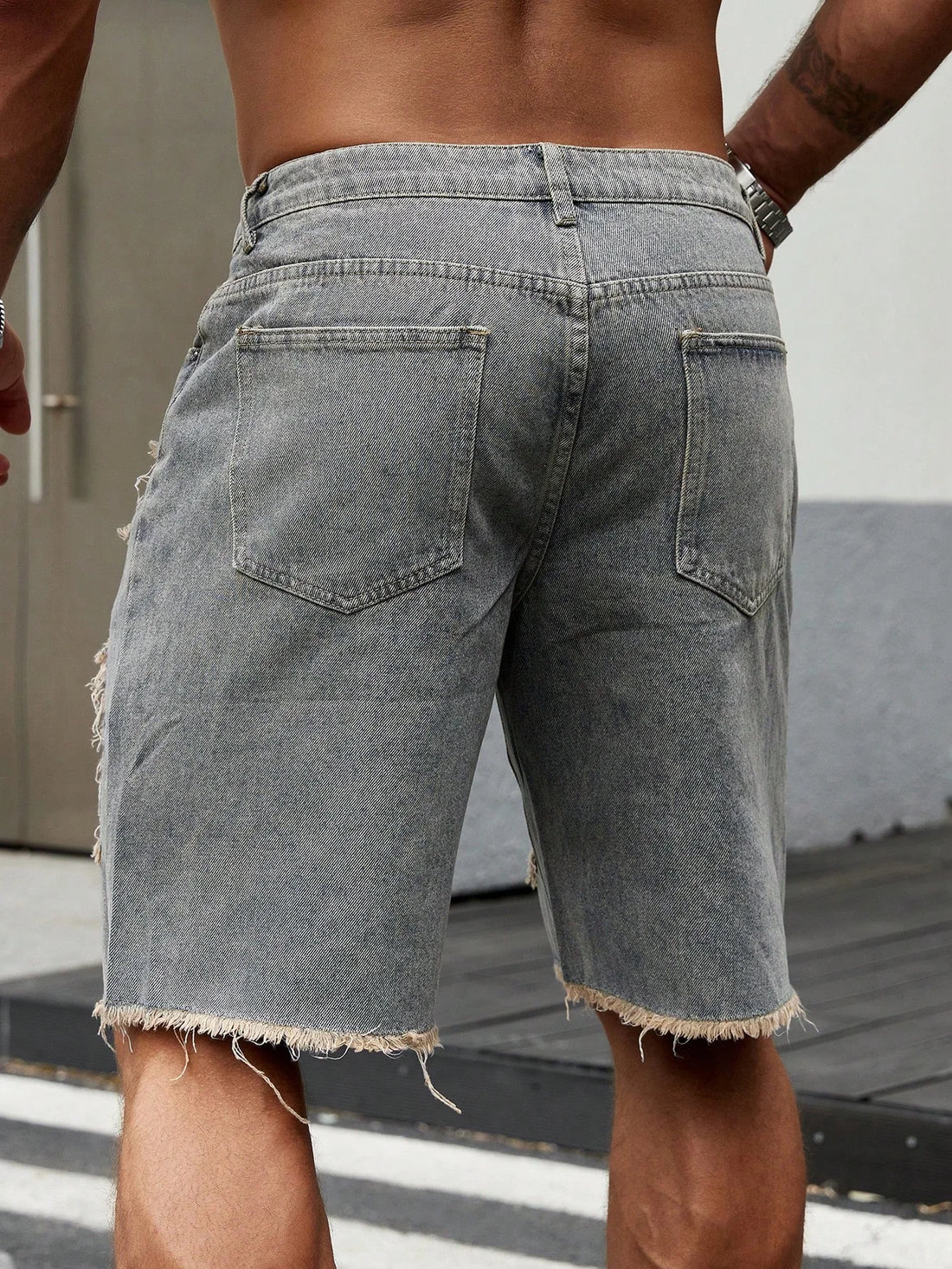 Summer New Men's Fashion Stretch Denim Shorts Retro High Street Style Old Slim Fit Short Jeans Splicing Design Cotton Brand