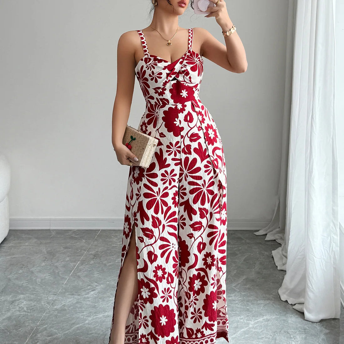 Jumpsuits Sleeveless Women V Neck Print Rompers Wide Leg Length Pants Jumpsuit Sexy High Waist Slight Strech Loose One Piece