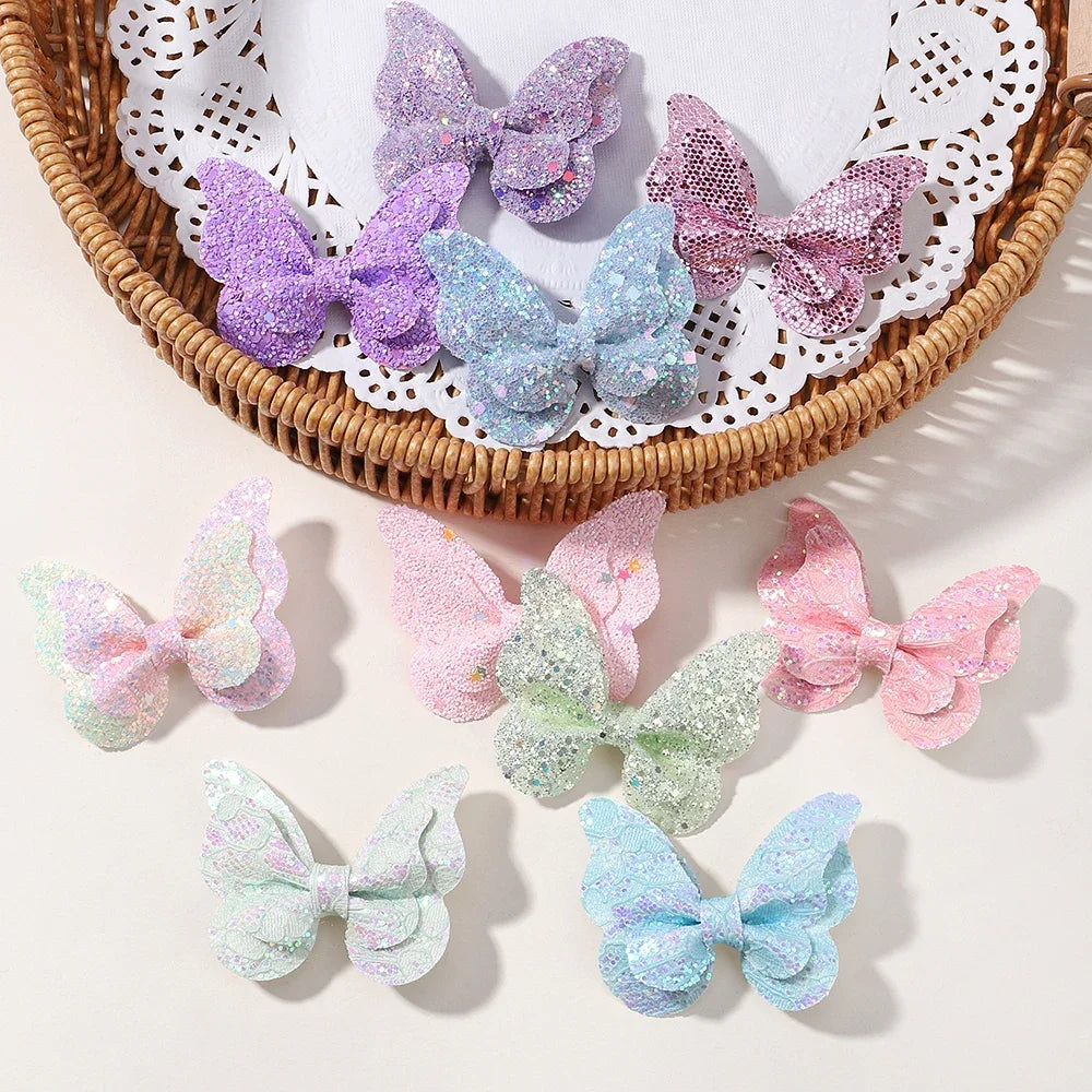 2/4/5Pcs Women Girl Glitter Butterfly Hair Clip for Children Sequins Bow Hairpins Cute Headwear Trendy Hairgrip Hair Accessories