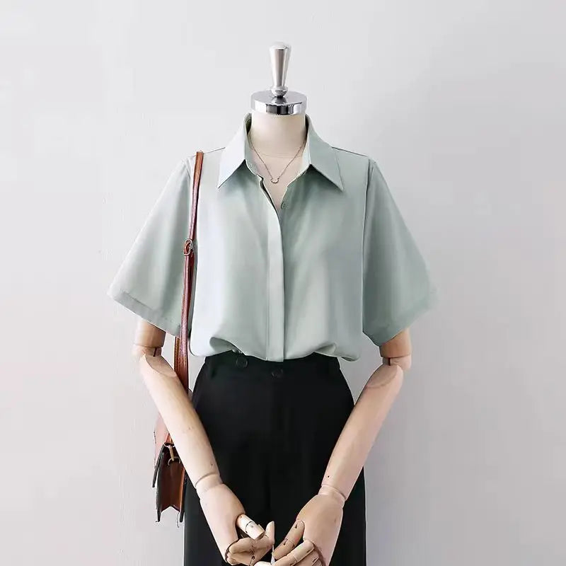 Summer Women's Blouse Casual Loose Short Sleeve Ladies' Shirt Fashion White Pullover Button Up Female Clothing Elegant Waman Top