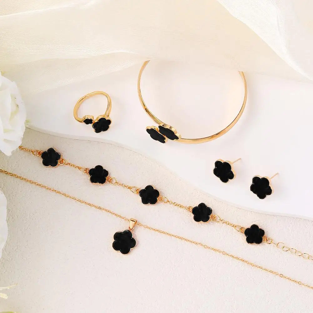 5 Pcs Set Jewelry Stainless Steel Five Leaf Clover 316L Bracelets For Women Elegance French Niche Necklaces Bracelets Earrings