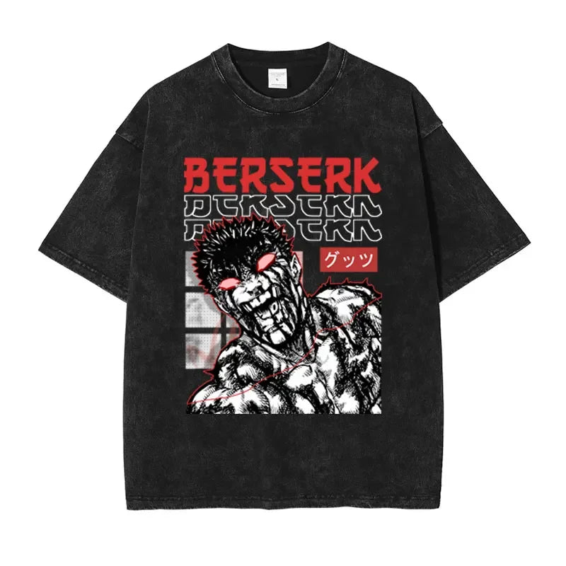 Griffith T-shirts Oversized Streetwear Vintage Washed Anime Kenpuu Denki T Shirt Short Sleeve Retro Manga Guts Tops Tees Men