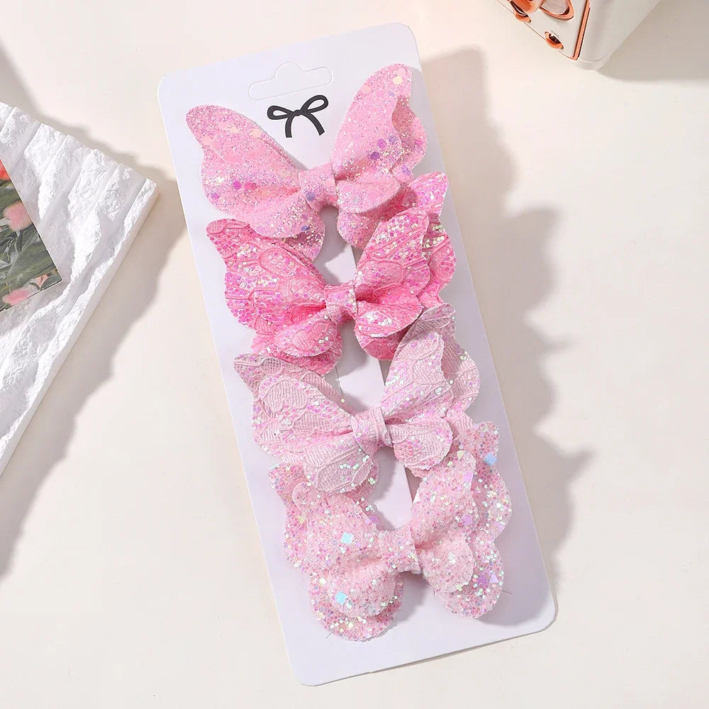 2/4/5Pcs Women Girl Glitter Butterfly Hair Clip for Children Sequins Bow Hairpins Cute Headwear Trendy Hairgrip Hair Accessories