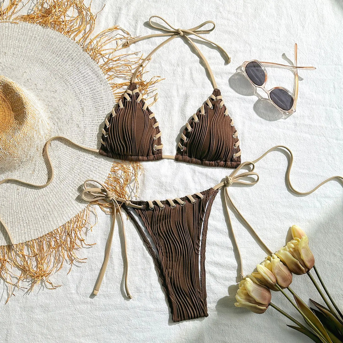 Vacation Low Waist Two Piece Sexy Bikini Set Leopard Print Swimsuit Split Swimwear