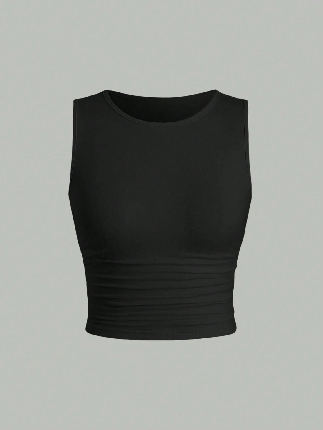 Casual Ruched Pleated Round Neck Tank Top for Women Summer 2024 Solid Color Sleeveless Basic Slim Fit Crop Top Streetwear