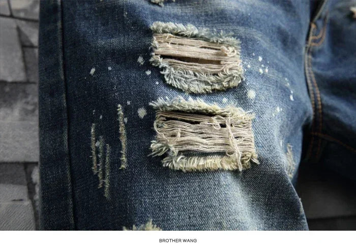 Summer Clothes New Men Vintage Ripped Short Jeans Streetwear Fashion Hole Straight Slim Denim Shorts Male Brand Pants