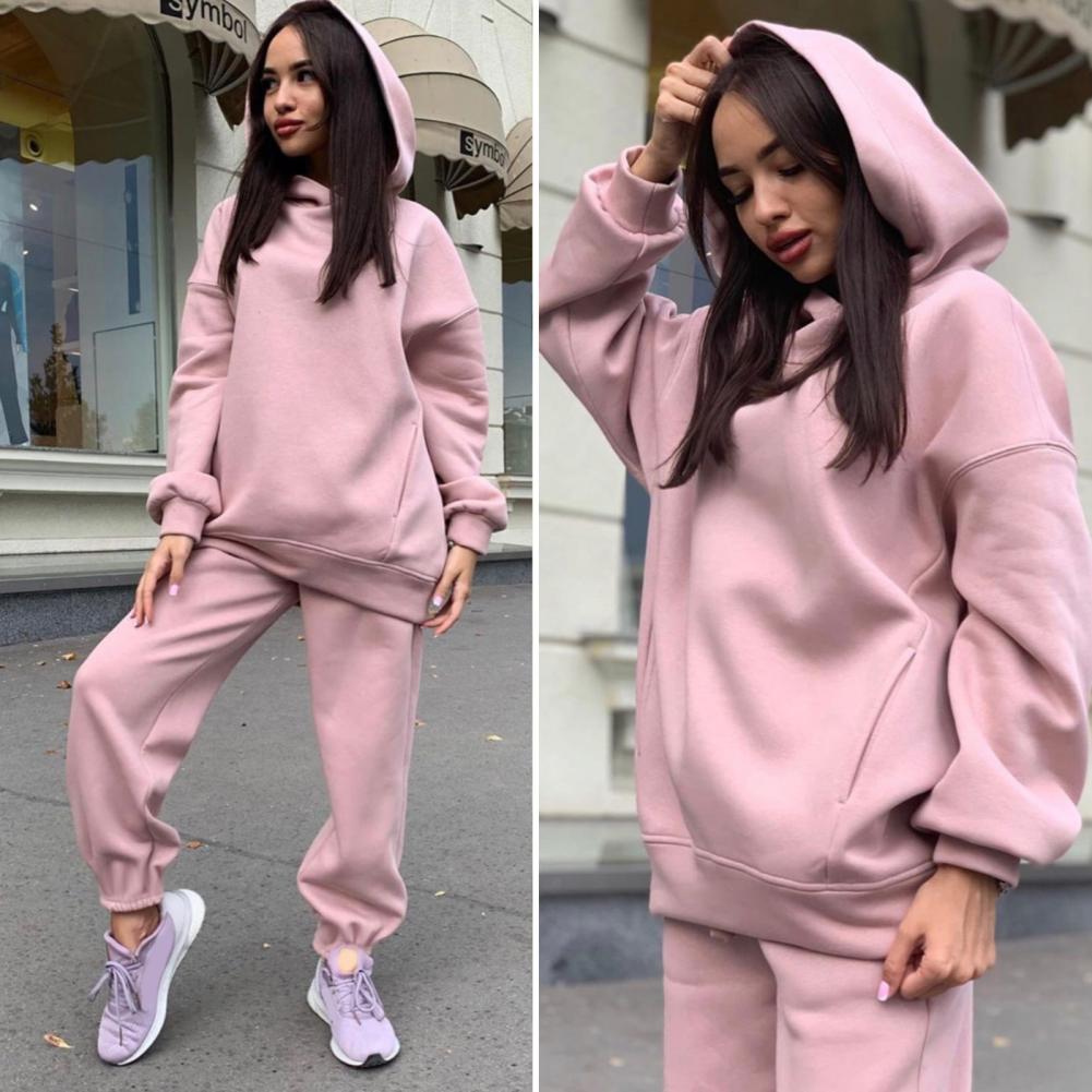 Women Two Piece Sets Tracksuit Hooded Sweatshirt Tops Sweatpants Pants Set Female Spring Autumn Long Sleeve Pullover Sports Set