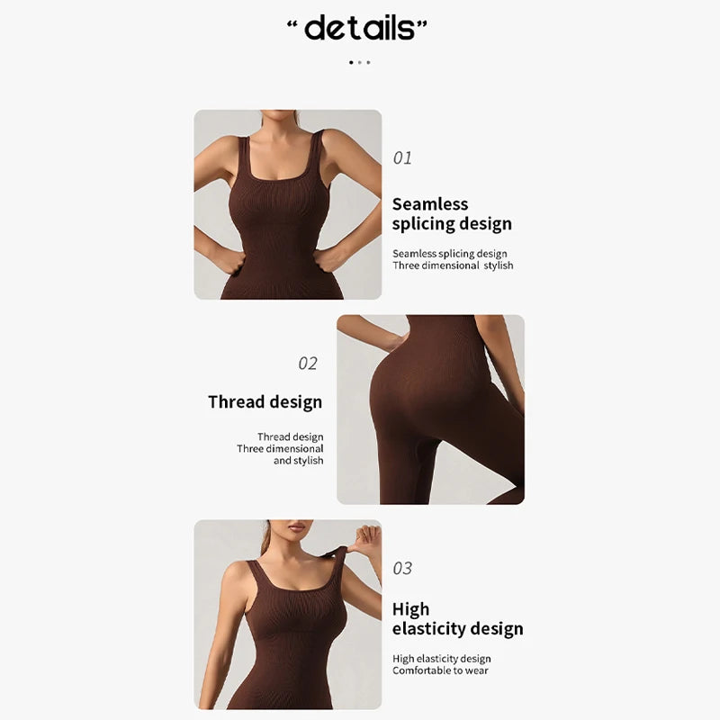 Women Workout Seamless Jumpsuit Yoga Ribbed Bodycon One Piece Square Neck Leggings Romper