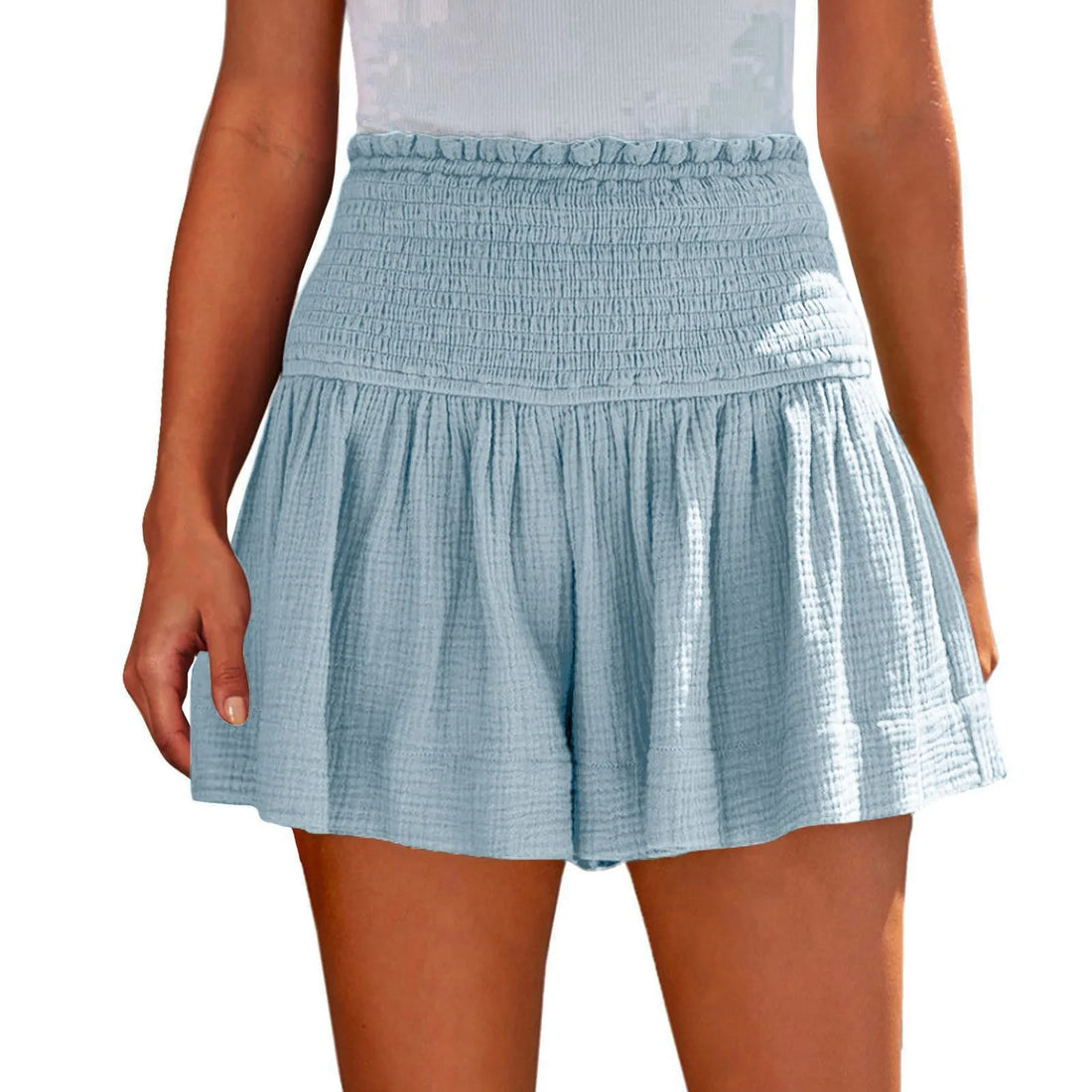 Women Shorts Ladies Casual Solid Color Breathable Fashion Wide Leg Shorts For Women Summer Female Pleated Shorts