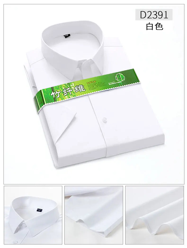 Bamboo Fiber Stretch Men Shirt Fashion Casual Business Short-Sleeved Top Anti-Wrinkle No-Iron Solid Color Formal Shirt S-6XL